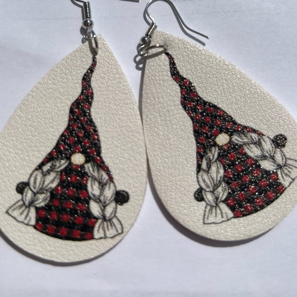 Buffalo Plaid Gnome Faux Leather Earrings - Picture 6 of 10